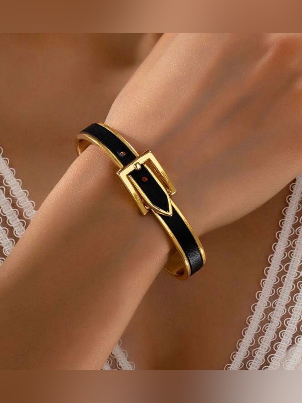 Elegant Black and Gold Buckle Bracelet - Women Jewelry Western Bracelet